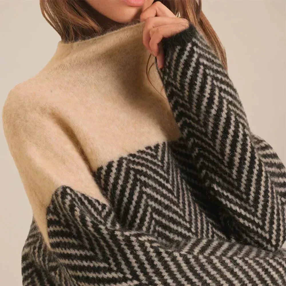 Women's Chevron Knit Turtleneck Sweater