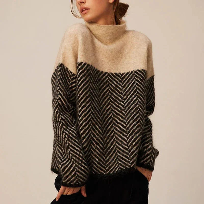 Women's Chevron Knit Turtleneck Sweater
