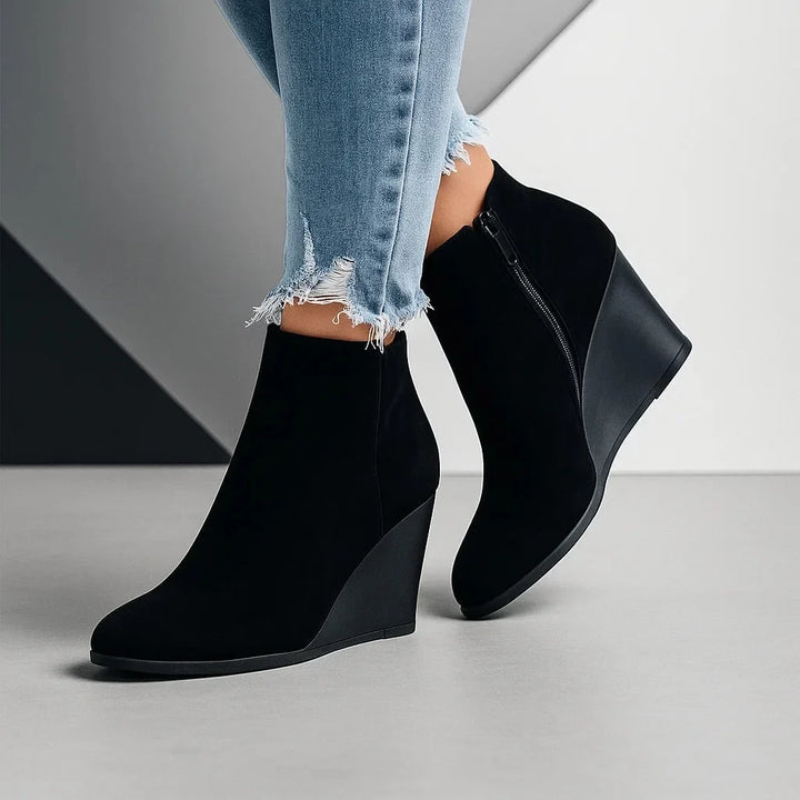 Women's Side Cut-Out Suede Style Wedge Ankle Boots