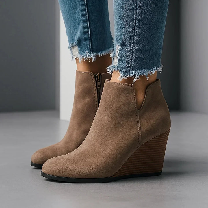 Women's Side Cut-Out Suede Style Wedge Ankle Boots