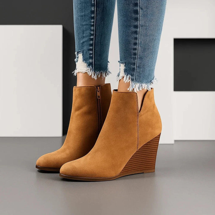 Women's Side Cut-Out Suede Style Wedge Ankle Boots