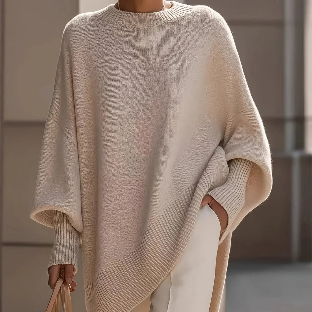 Women's Ribbed Knitted Oversized Crew Neck Batwing Jumper