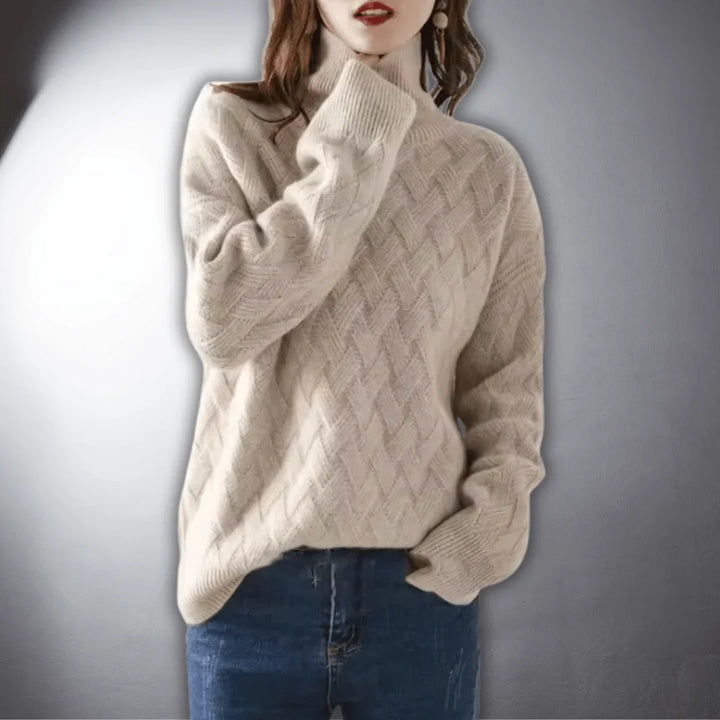 Women's Knitted Basketweave Turtleneck Oversized Jumpers