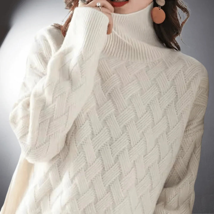 Women's Knitted Basketweave Turtleneck Oversized Jumpers
