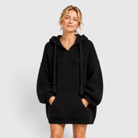 Women's Oversized Ribbed V-Neck Hoodie Knitted Jumper