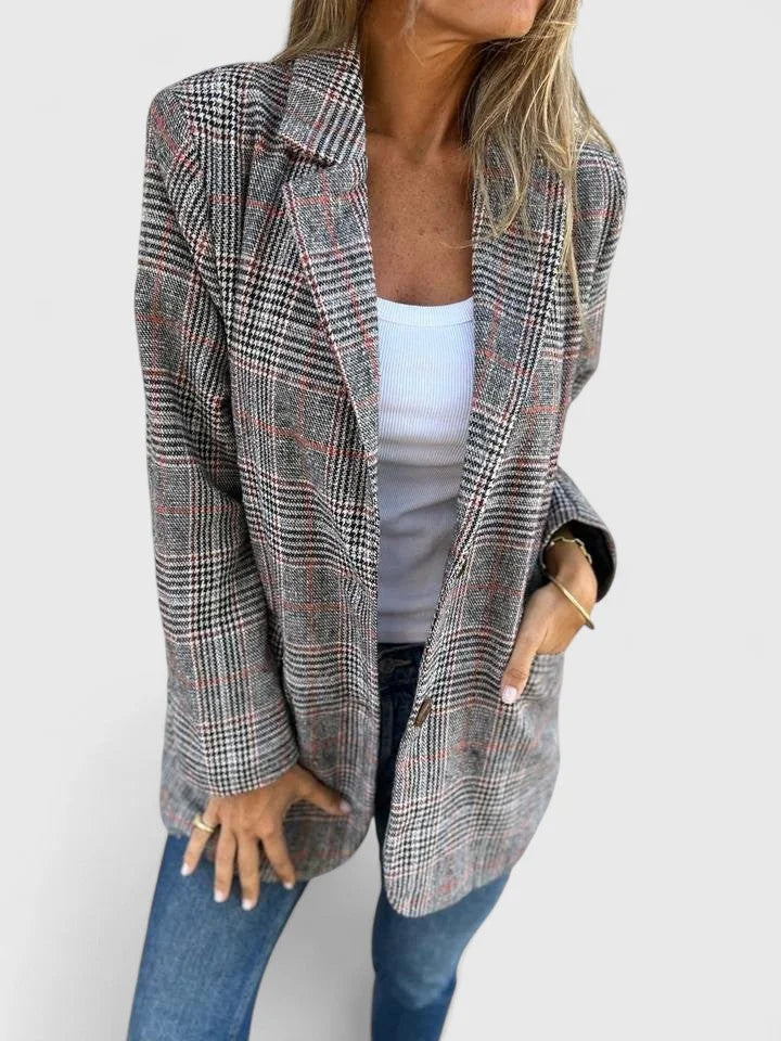 Women's Check Tweed Button-Front Blazer – Patch Pockets