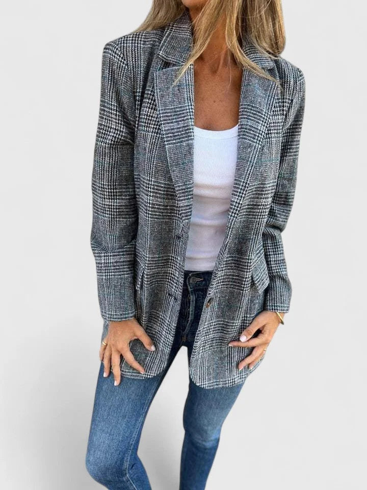 Women's Check Tweed Button-Front Blazer – Patch Pockets