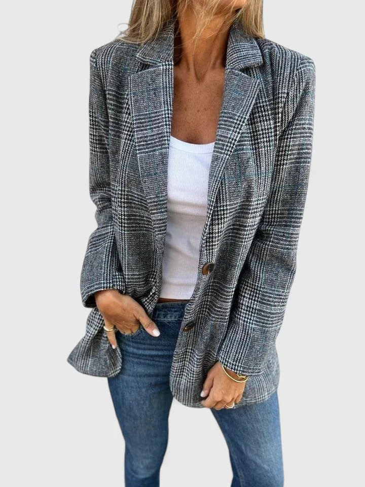 Women's Check Tweed Button-Front Blazer – Patch Pockets