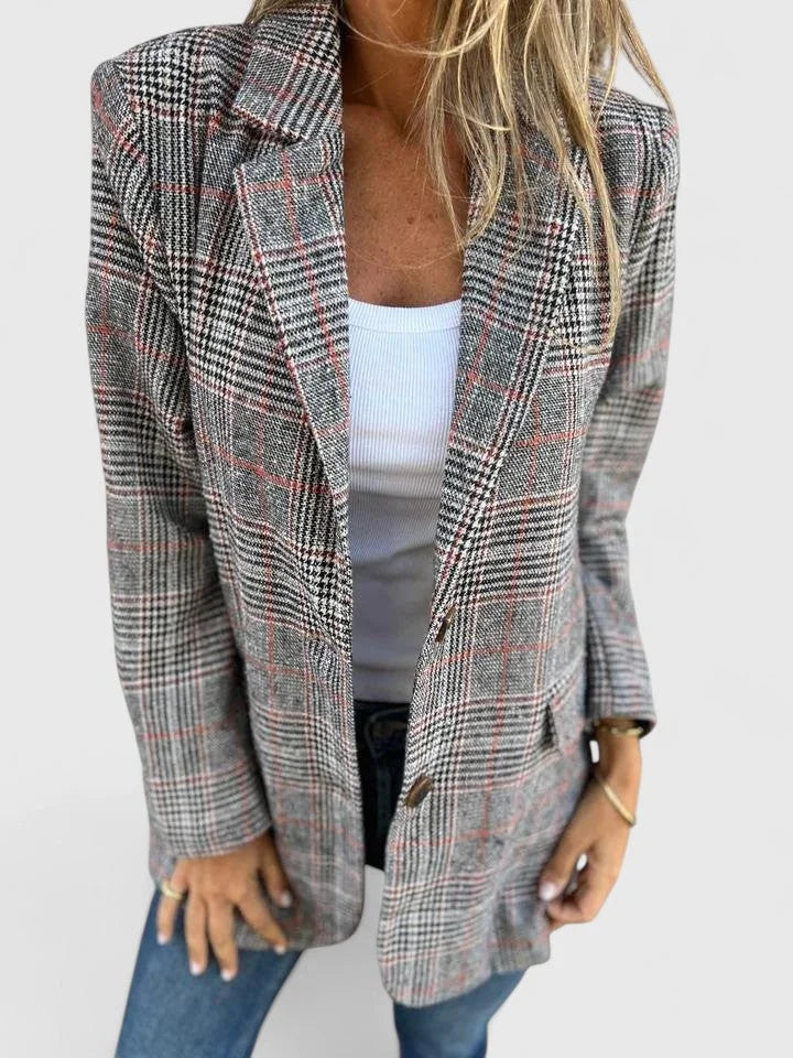 Women's Check Tweed Button-Front Blazer – Patch Pockets