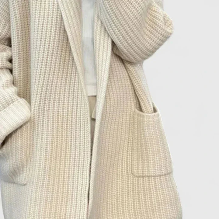 Women's Ribbed Open-Front Shawl Collar Cardigan – Patch Pockets