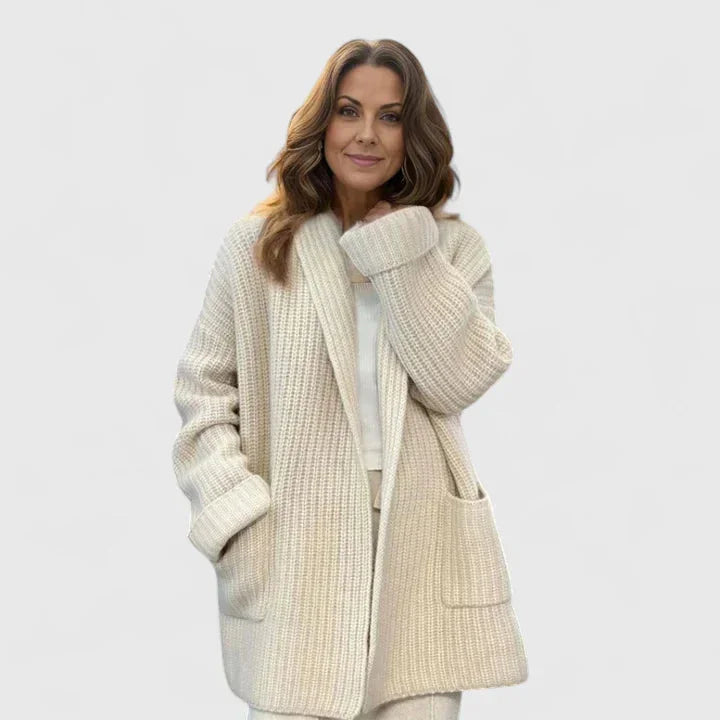 Women's Ribbed Open-Front Shawl Collar Cardigan – Patch Pockets