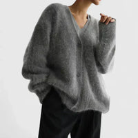 Women's Knit Button-Front V-Neck Cardigan – Fluffy Texture