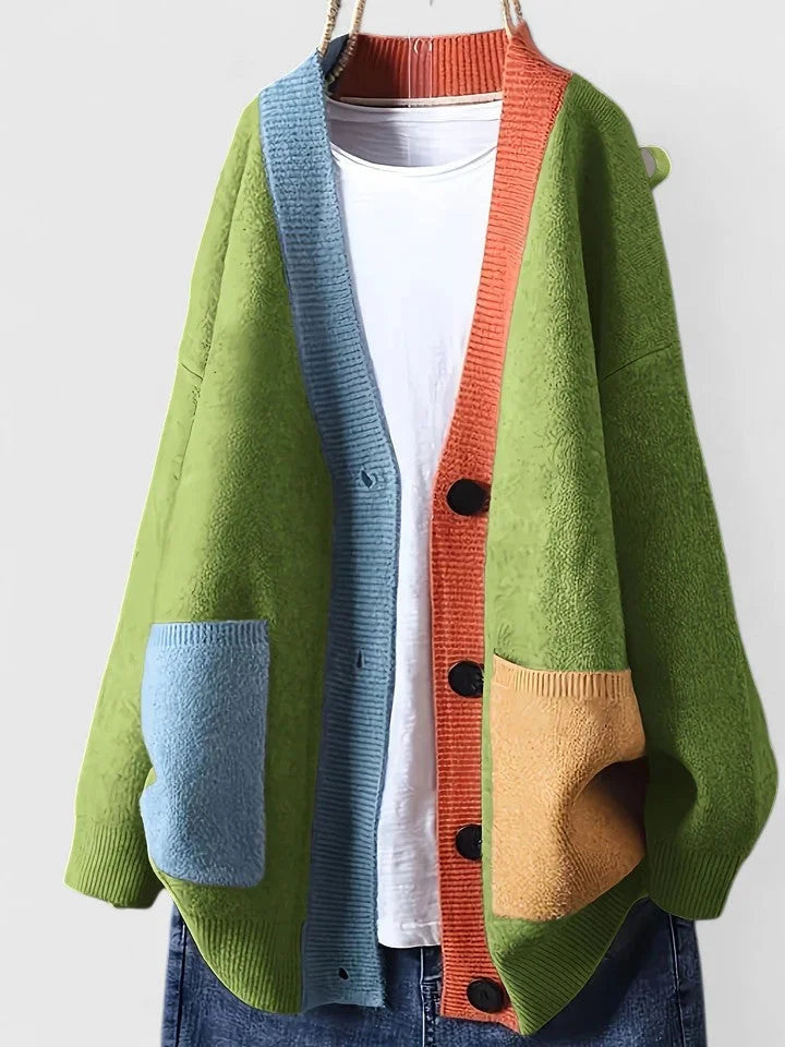 Women's Colourblock Knit Button-Front Cardigan