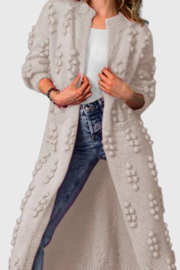 Women's Knit Open-Front Collared Cardigan – Bobble Texture