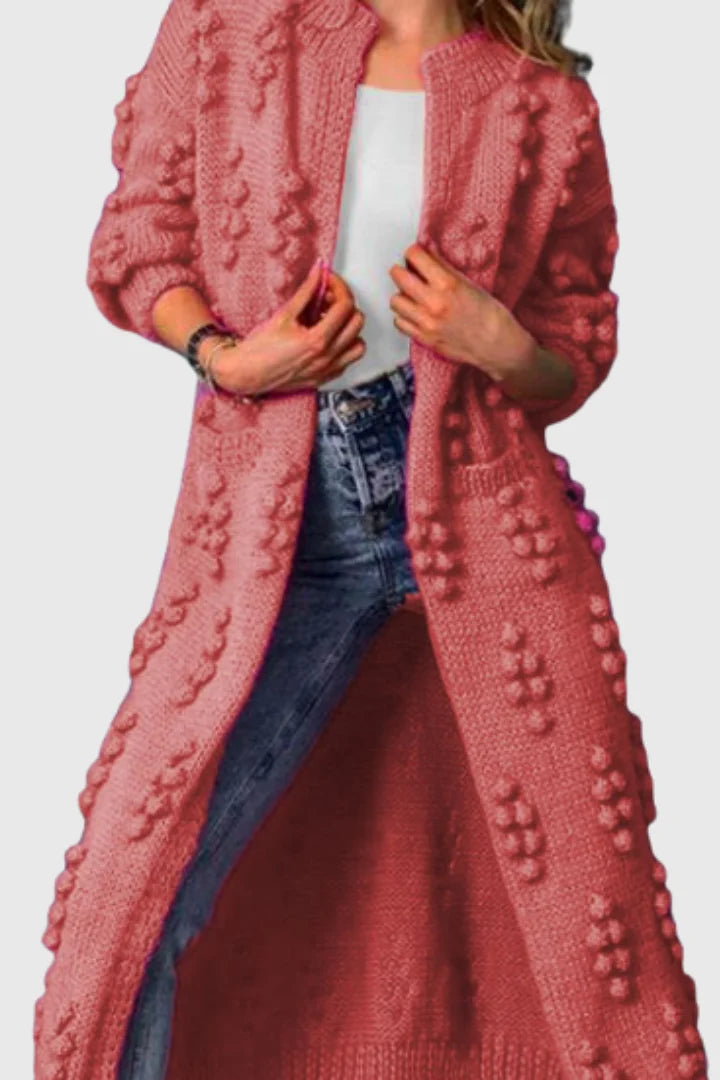 Women's Knit Open-Front Collared Cardigan – Bobble Texture