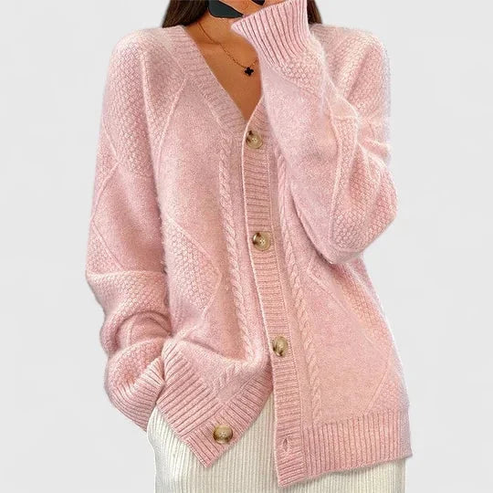 Women's Knit Button-Front V-Neck Cardigan – Ribbed Cuffs