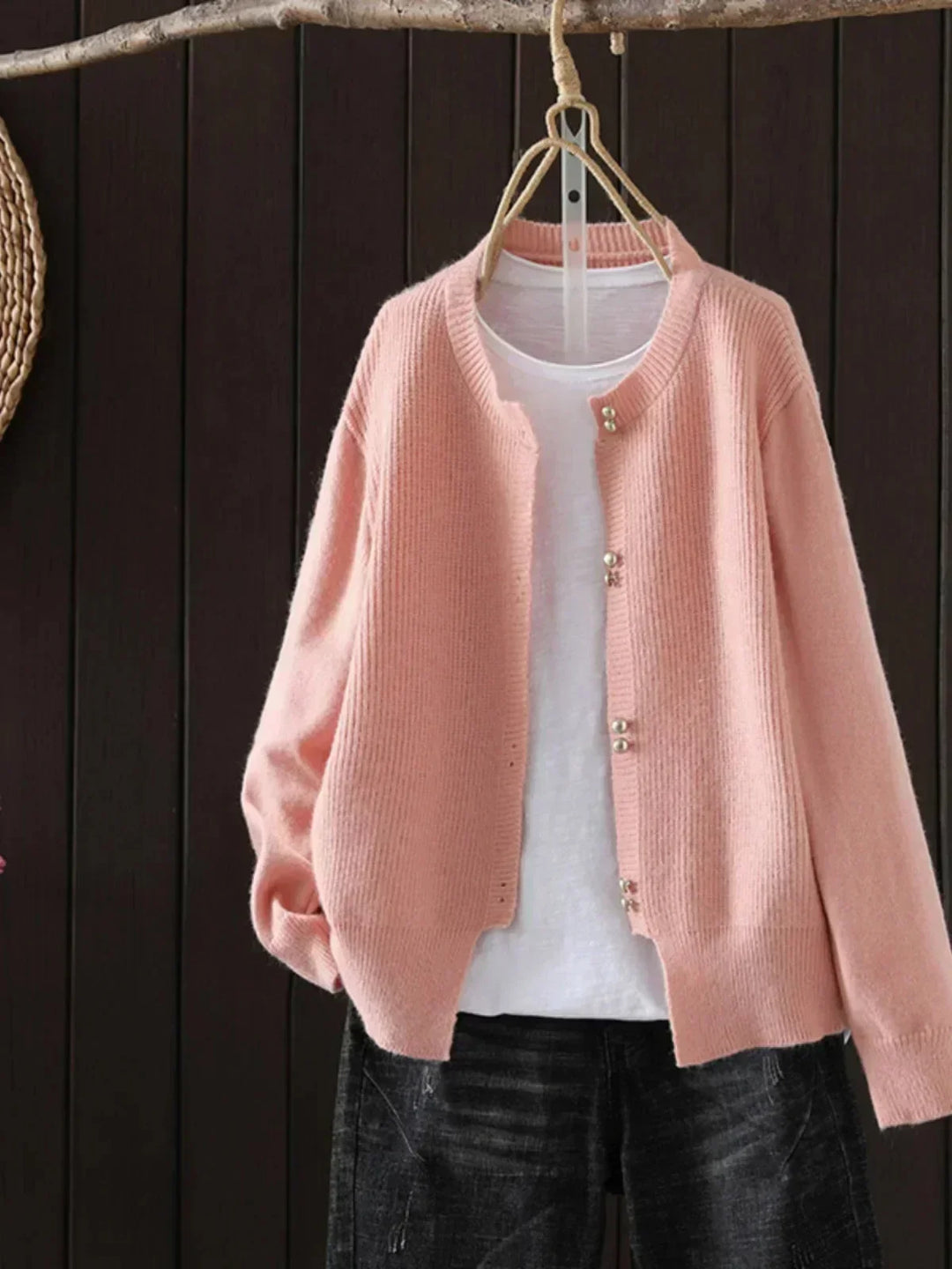 Women's Knit Button-Front Crew Neck Cardigan – Ribbed Texture