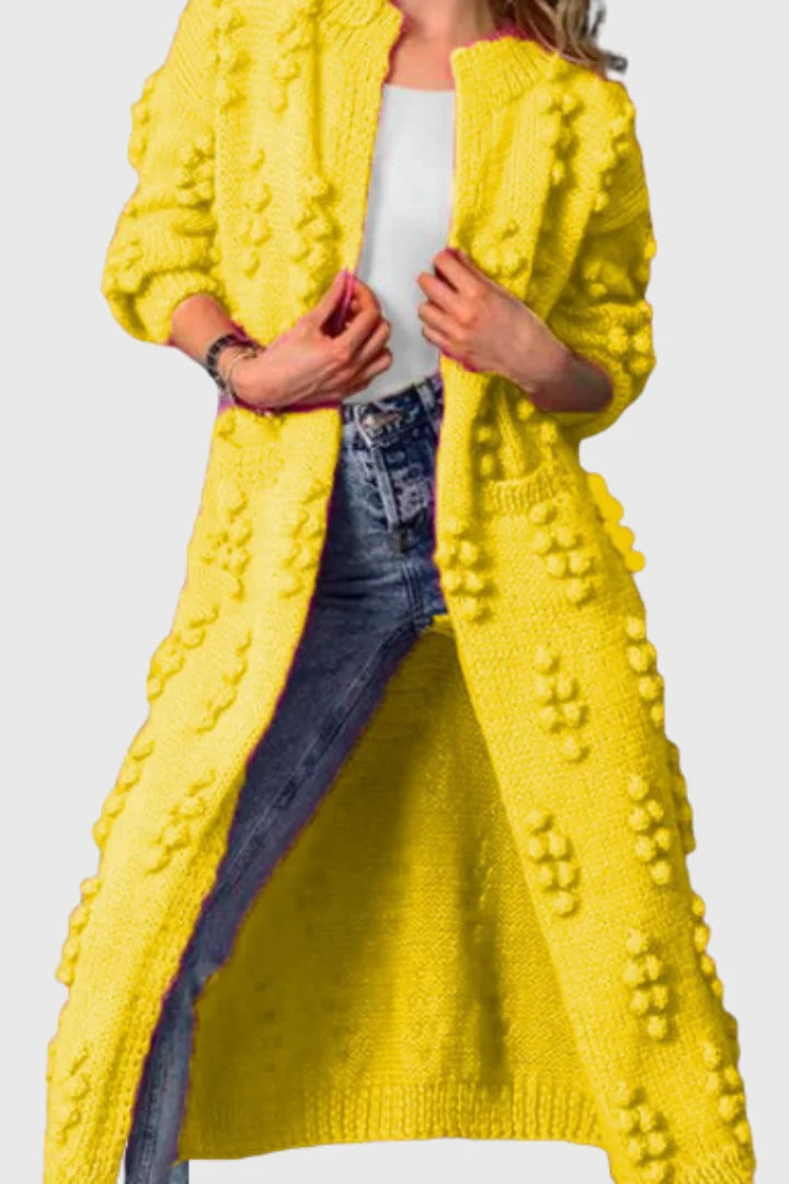Women's Knit Open-Front Collared Cardigan – Bobble Texture