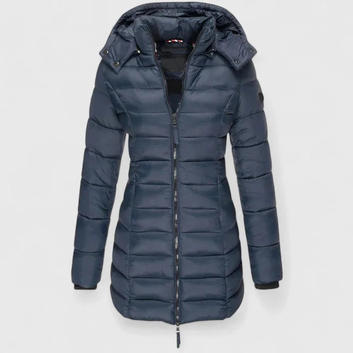 Women's Quilted Zip-Up Hood Puffer Coat – Ribbed Cuffs