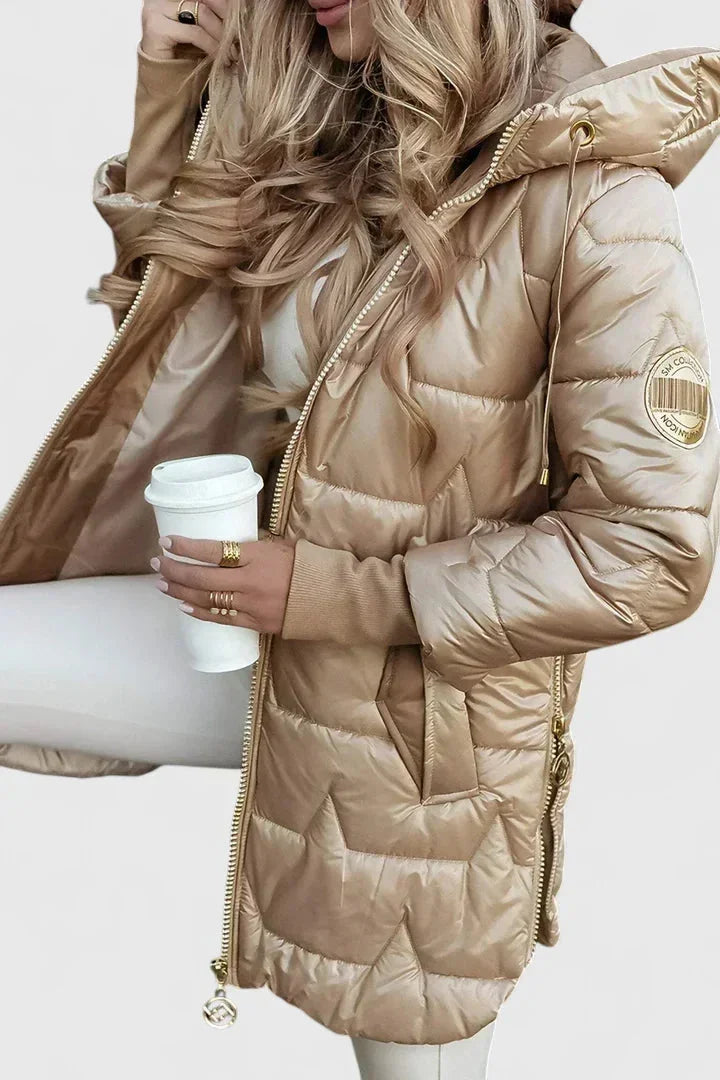 Women's Quilted Zip-Up Hood Puffer Coat – Star