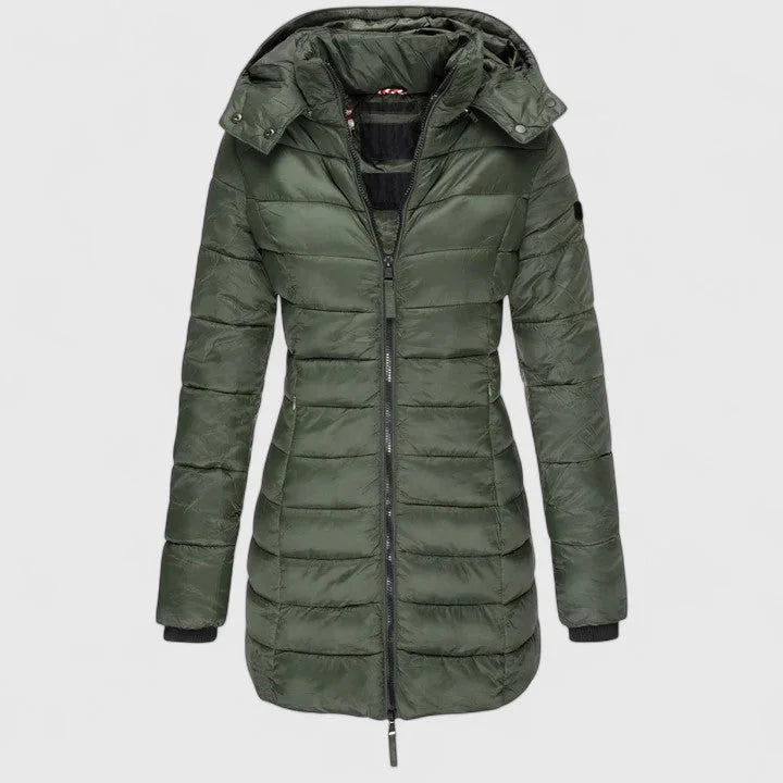 Women's Quilted Zip-Up Hood Puffer Coat – Ribbed Cuffs