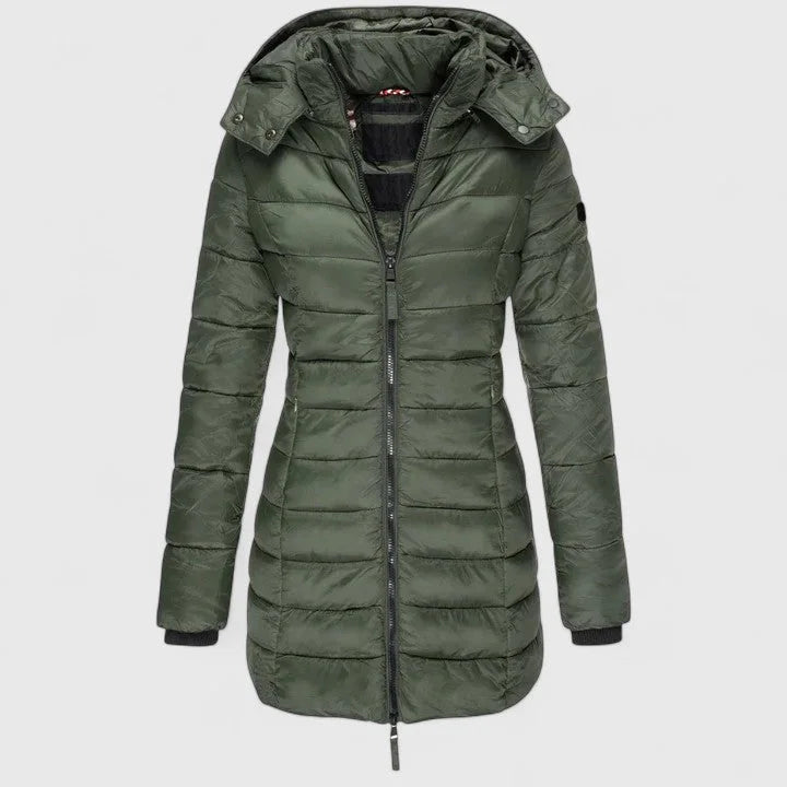 Women's Quilted Zip-Up Hood Puffer Coat – Ribbed Cuffs