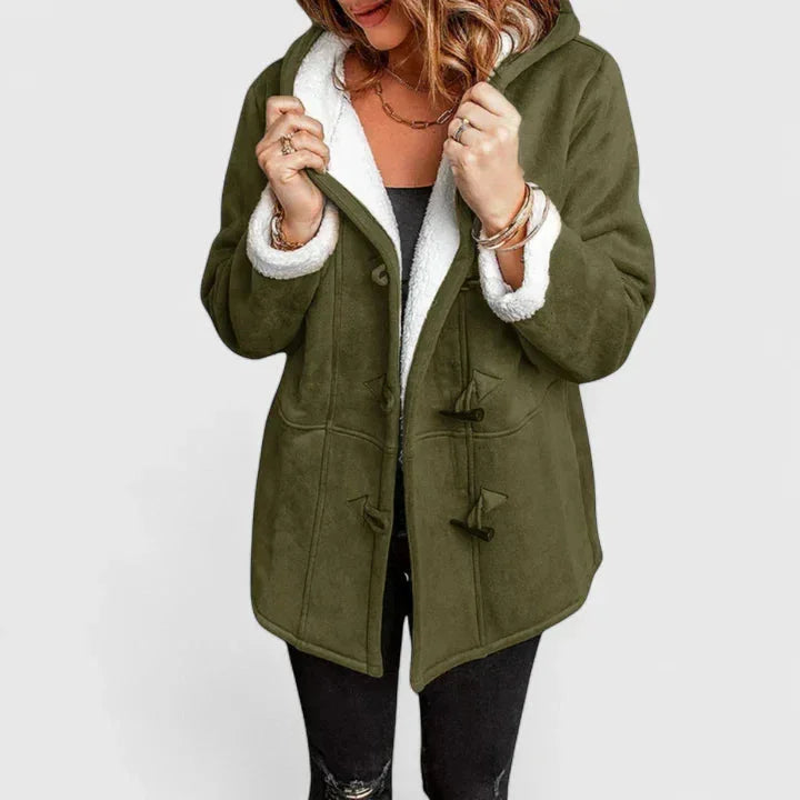 Women's Suede Toggle Hood Sherpa Lined Jacket – Front