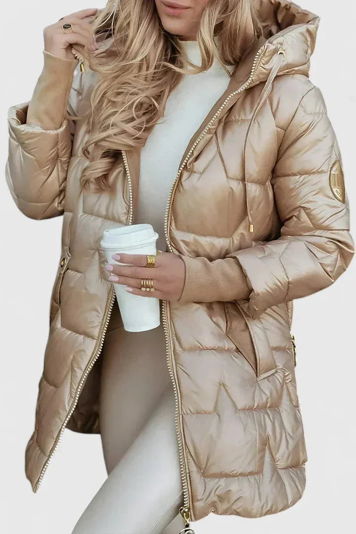 Women's Quilted Zip-Up Hood Puffer Coat – Star