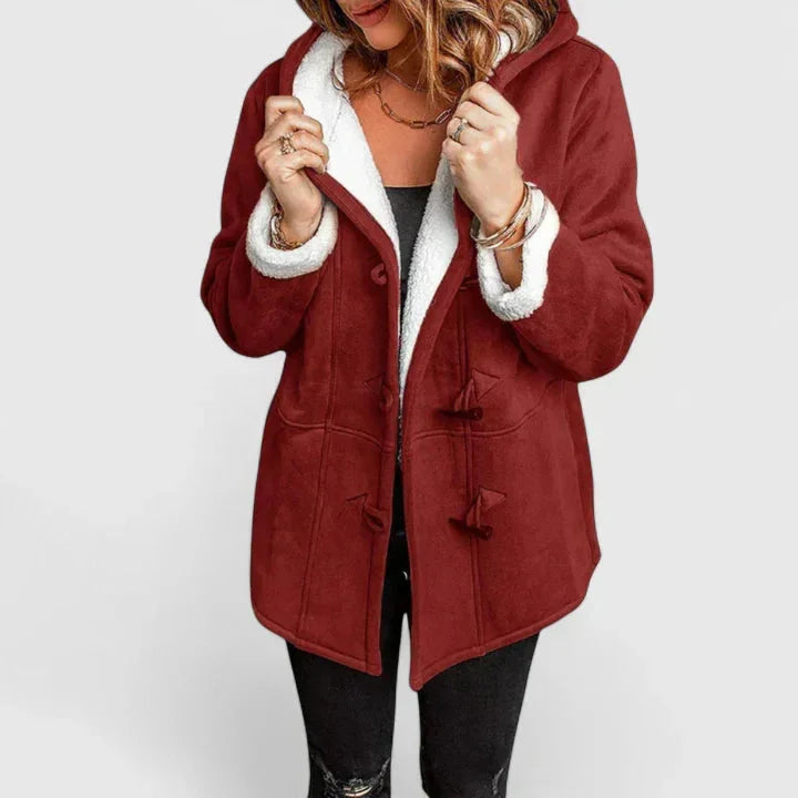 Women's Suede Toggle Hood Sherpa Lined Jacket – Front