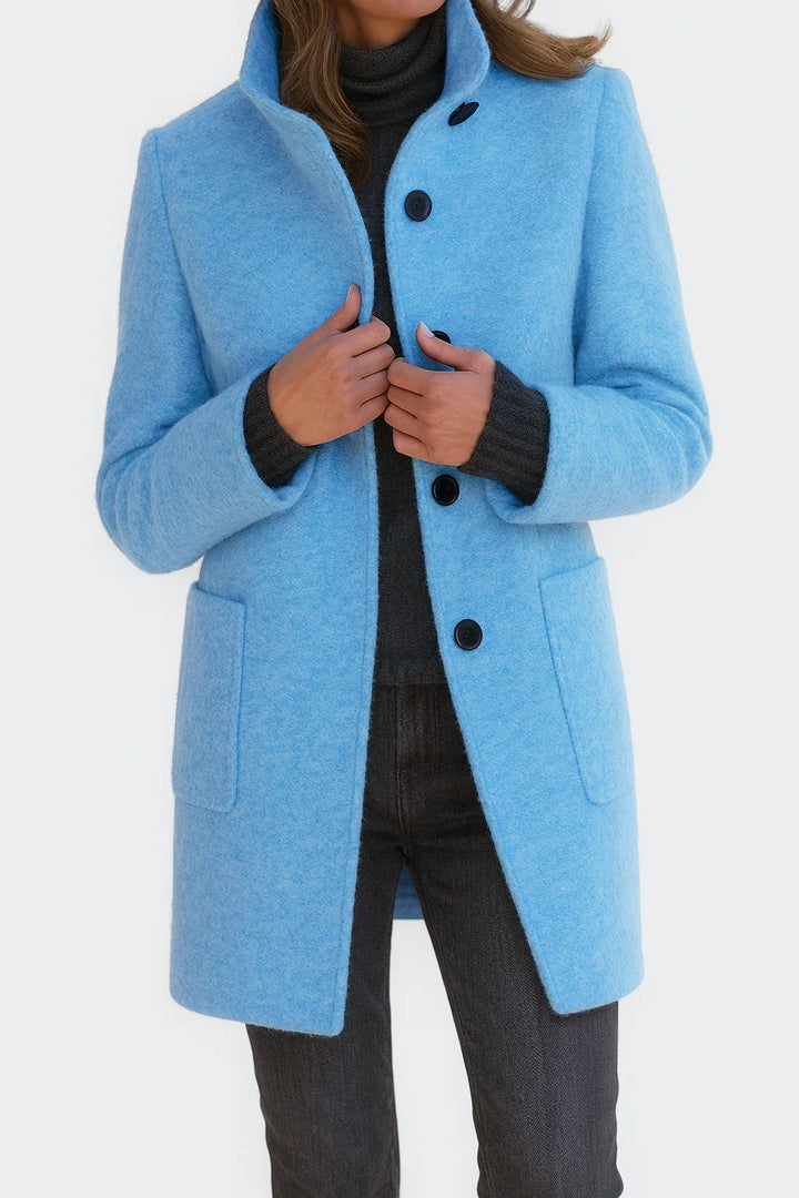 Women's Button-Front Stand Collar Wool Coat – Patch Pockets