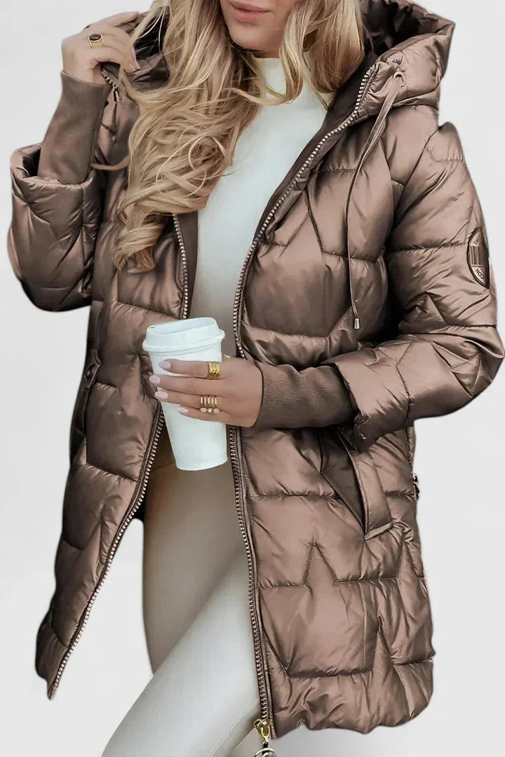 Women's Quilted Zip-Up Hood Puffer Coat – Star
