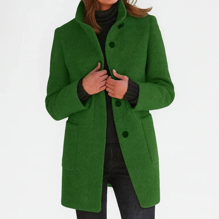 Women's Button-Front Stand Collar Wool Coat – Patch Pockets