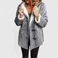 Women's Suede Toggle Hood Sherpa Lined Jacket – Front