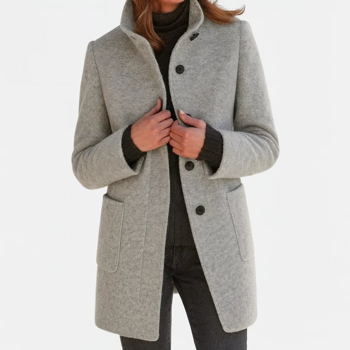 Women's Button-Front Stand Collar Wool Coat – Patch Pockets