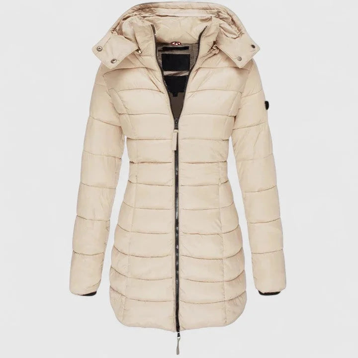 Women's Quilted Zip-Up Hood Puffer Coat – Ribbed Cuffs