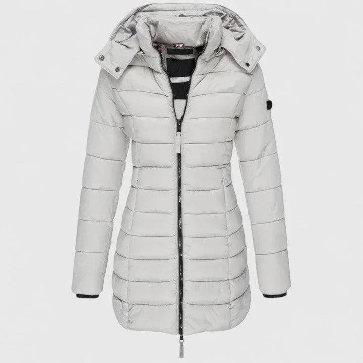 Women's Quilted Zip-Up Hood Puffer Coat – Ribbed Cuffs