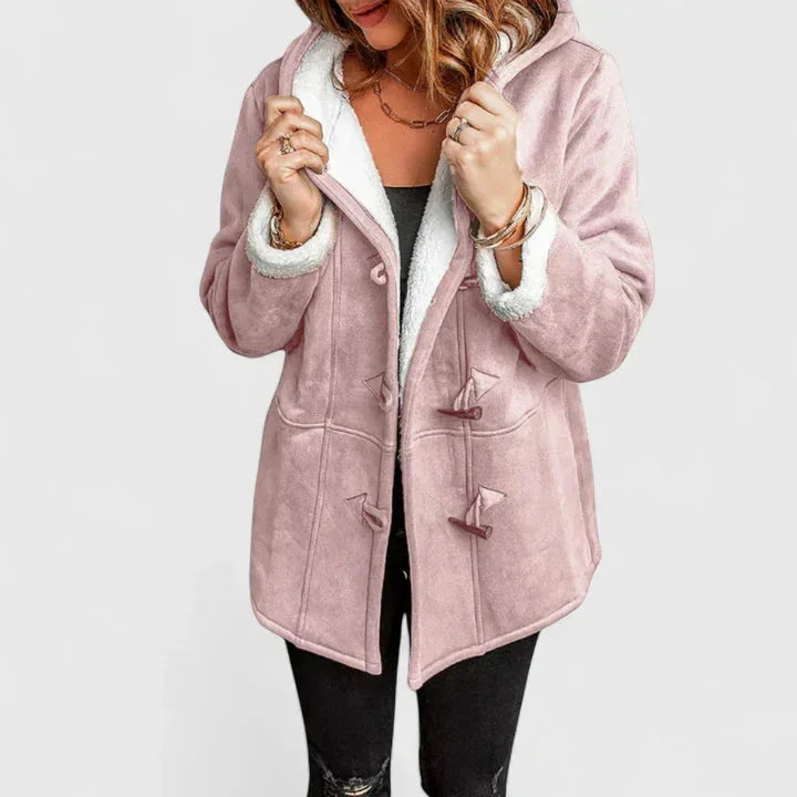 Women's Suede Toggle Hood Sherpa Lined Jacket – Front