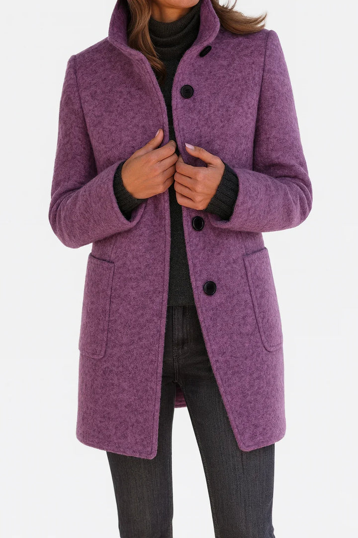 Women's Button-Front Stand Collar Wool Coat – Patch Pockets