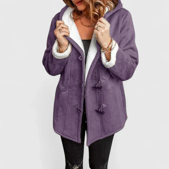 Women's Suede Toggle Hood Sherpa Lined Jacket – Front