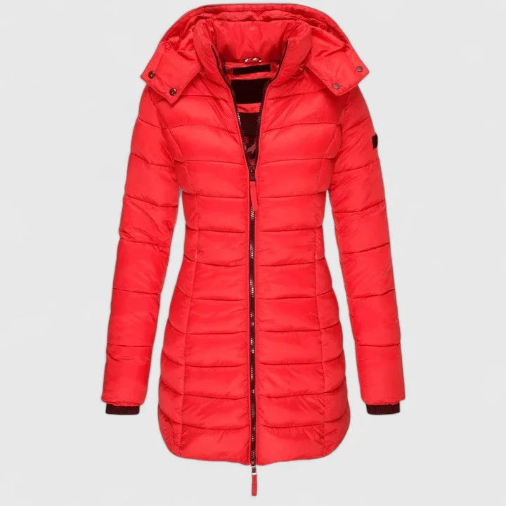Women's Quilted Zip-Up Hood Puffer Coat – Ribbed Cuffs