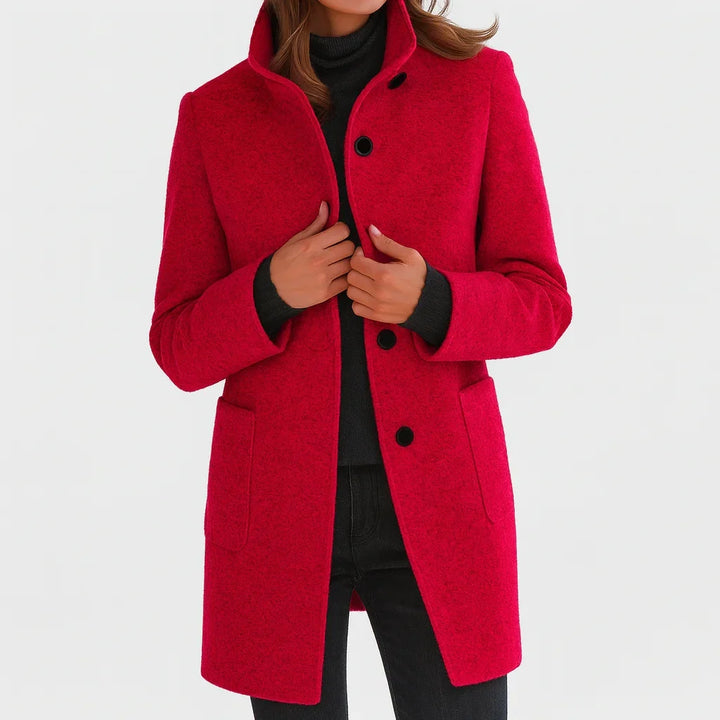 Women's Button-Front Stand Collar Wool Coat – Patch Pockets