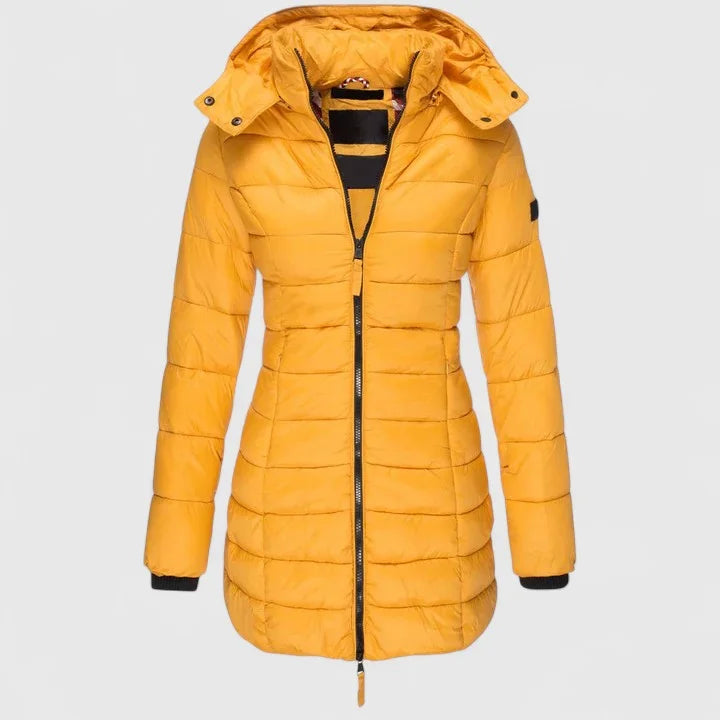 Women's Quilted Zip-Up Hood Puffer Coat – Ribbed Cuffs