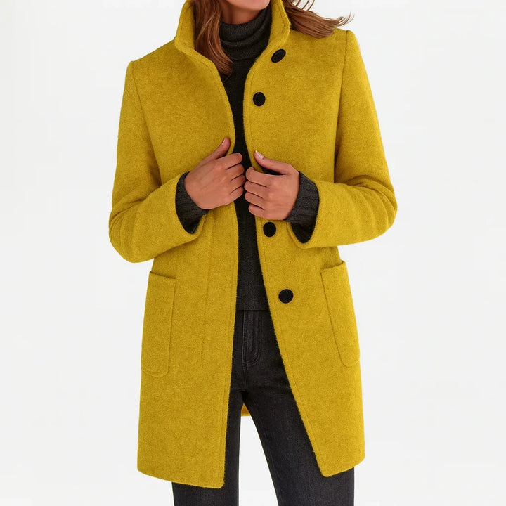 Women's Button-Front Stand Collar Wool Coat – Patch Pockets
