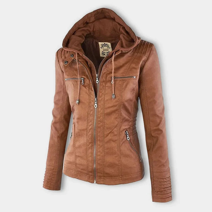Women's Zip-Up Hood Leather Jacket – Zippered Pockets