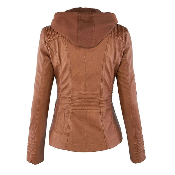 Women's Zip-Up Hood Leather Jacket – Zippered Pockets