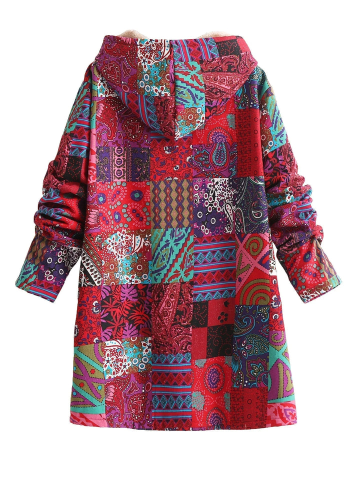 Women's Borg Button-Front Hood Parka – Patchwork Print