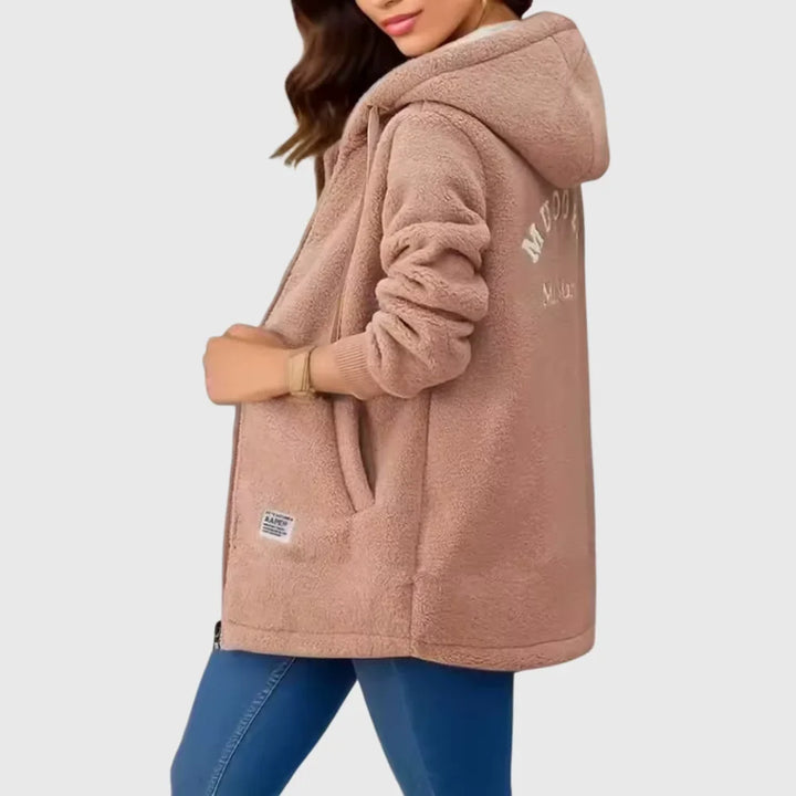 Women's Borg Zip-Up Hood Long Coat – Drawstring