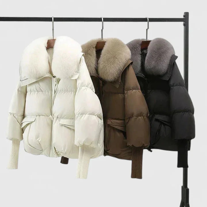 Women's Quilted Toggle Collared Puffer Jacket – Faux Fur