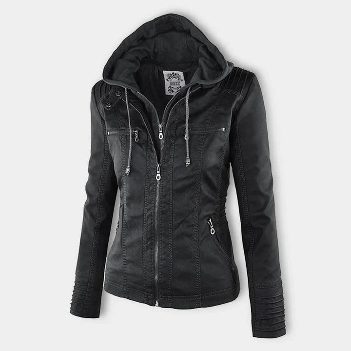 Women's Zip-Up Hood Leather Jacket – Zippered Pockets