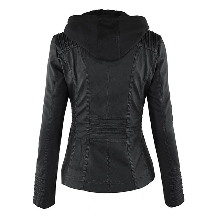 Women's Zip-Up Hood Leather Jacket – Zippered Pockets
